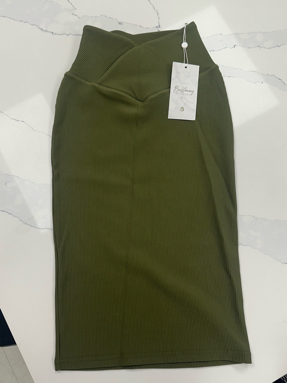 BuffBunny Olive Green Ribbed Pencil Skirt